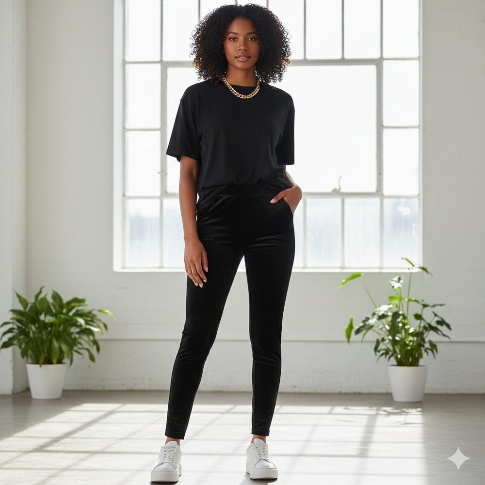 EUC Blue Desire Black Velour Leggings with Pockets Size Medium Soft Stretch!